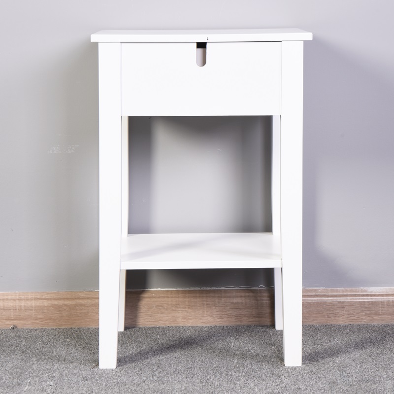 16" MDF Floor Table with Storage Drawer and Shelf, for Bedroom, Living Room, Bathroom - White