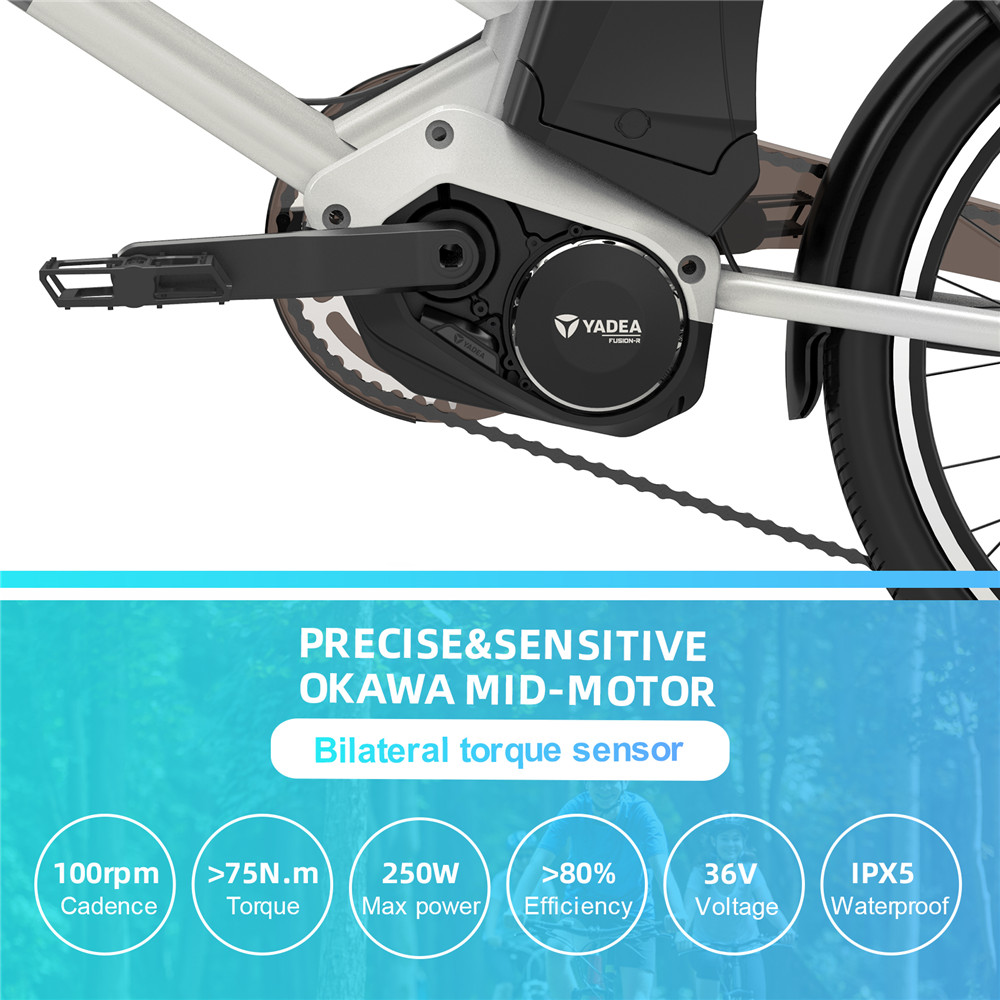 YADEA YT300 20 inch Touring Electric City Bike 350W OKAWA Mid Drive Motor SHIMANO 7-Speed Rear Derailleur 36V 7.8Ah Removable Battery 25km/h Max speed up to 60km Max Range LED Headlight - White