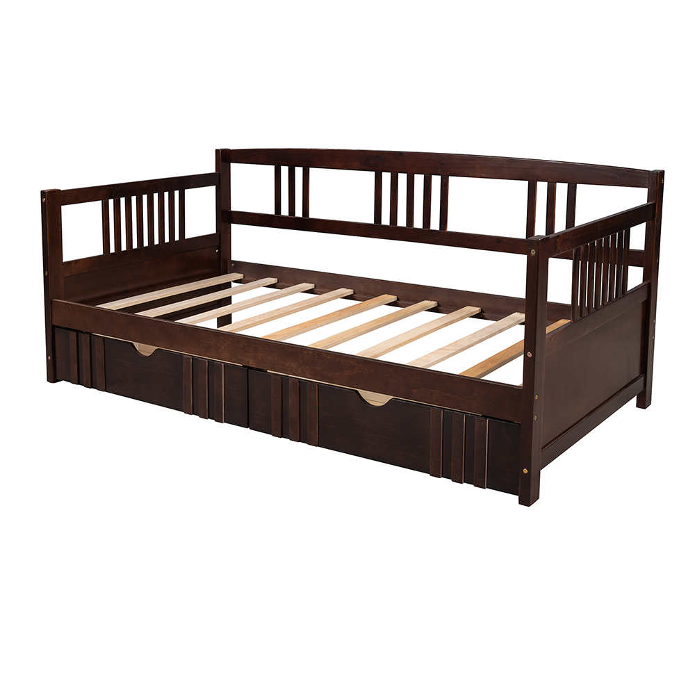 Twin Size Daybed with 2 Storage Drawers, and Wooden Slats Support, Space-saving Design, No Box Spring Needed - Espresso