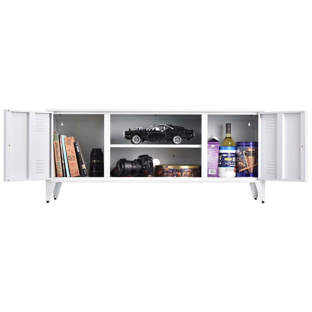 47" Metal TV Stand with 2 Storage Cabinets and Open Shelves, Suitable for Placing TVs Up to 55", for Living Room, Entertainment Center - White
