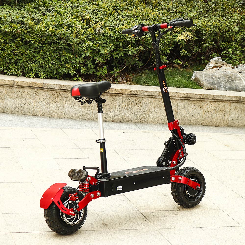 Bezior S2 Folding Electric Scooter 2400W Dual Motor LCD Display Max 65Km/h 11 Inch Off-Road Tire Dual Shock Mitigation Dual Disk Brake LED Light - Red