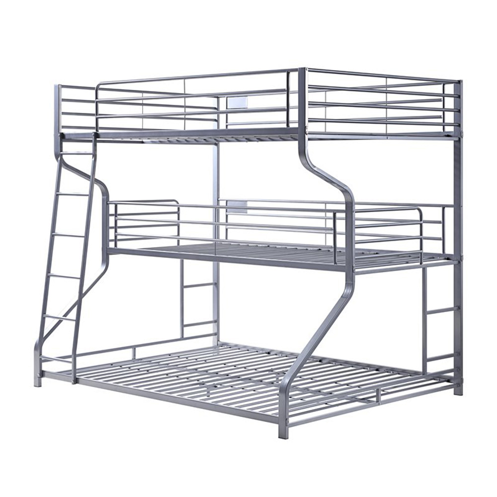 ACME Caius Twin-Over-Full-Over-Queen Size Triple Bed Frame with Ladder, and Metal Slats Support, No Spring Box Required (Frame Only) - Silver