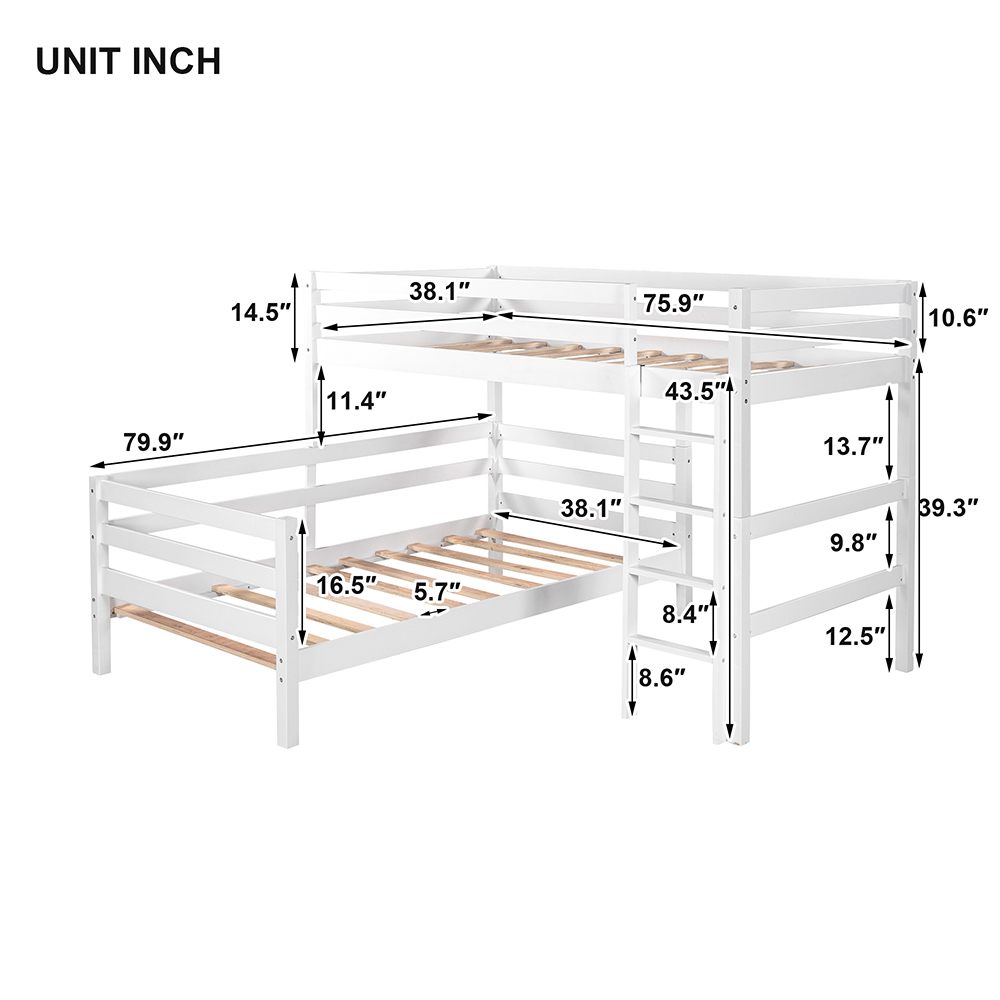 Twin-Over-Twin Size Splittable Bunk Bed Frame with Ladder, and Wooden Slats Support, No Spring Box Required (Frame Only) - White