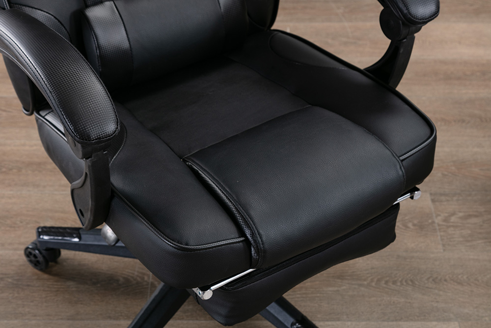 Home Office PU Leather Rotatable Massage Gaming Chair Height Adjustable with Ergonomic High Backrest and Casters - Black