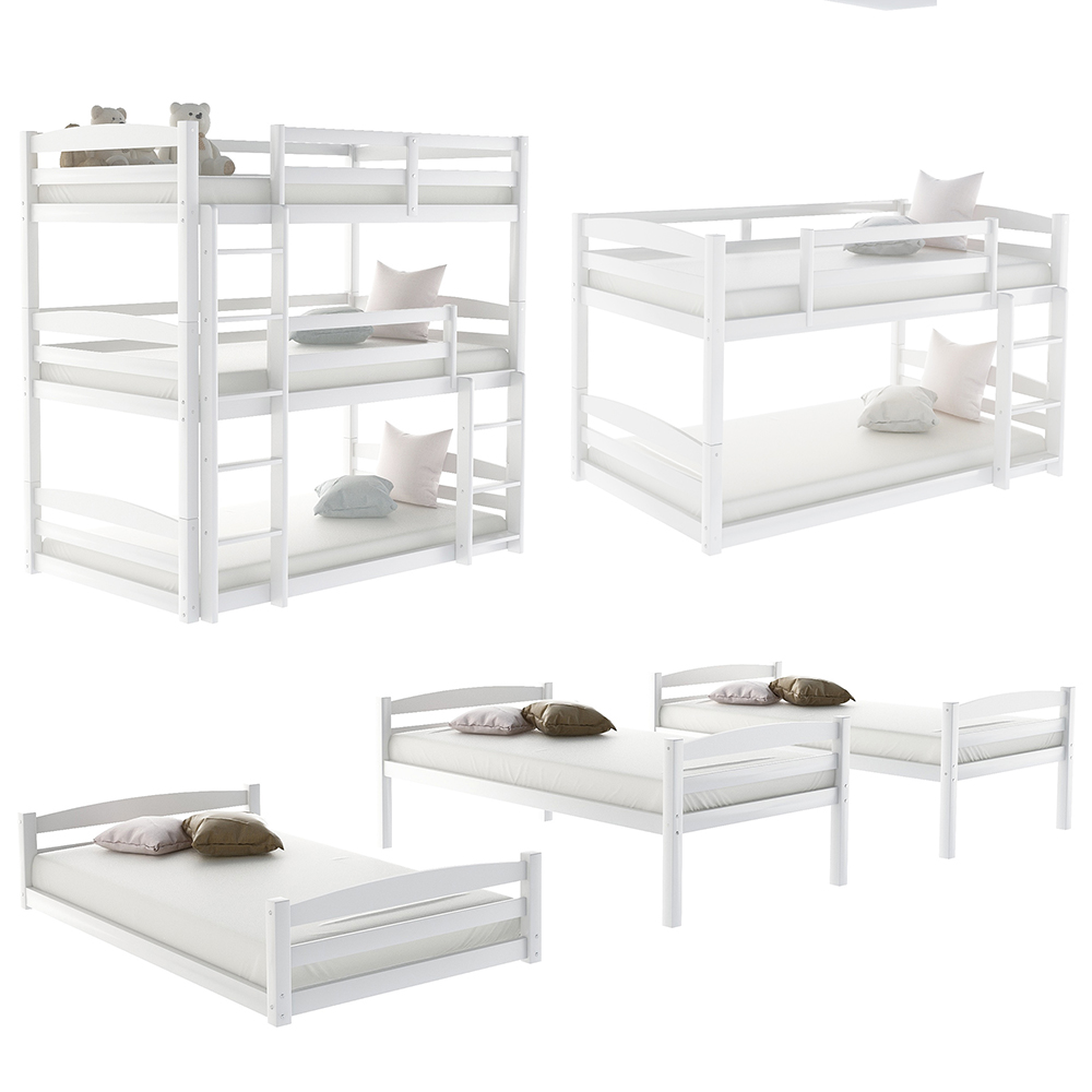 Twin-Over-Twin Size Separable Bunk Bed Frame with Ladder, and Wooden Slats Support, No Spring Box Required (Frame Only) - White