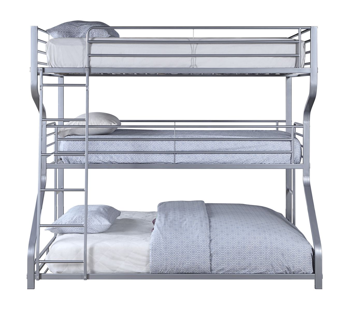 ACME Caius Twin-Over-Full-Over-Queen Size Triple Bed Frame with Ladder, and Metal Slats Support, No Spring Box Required (Frame Only) - Silver