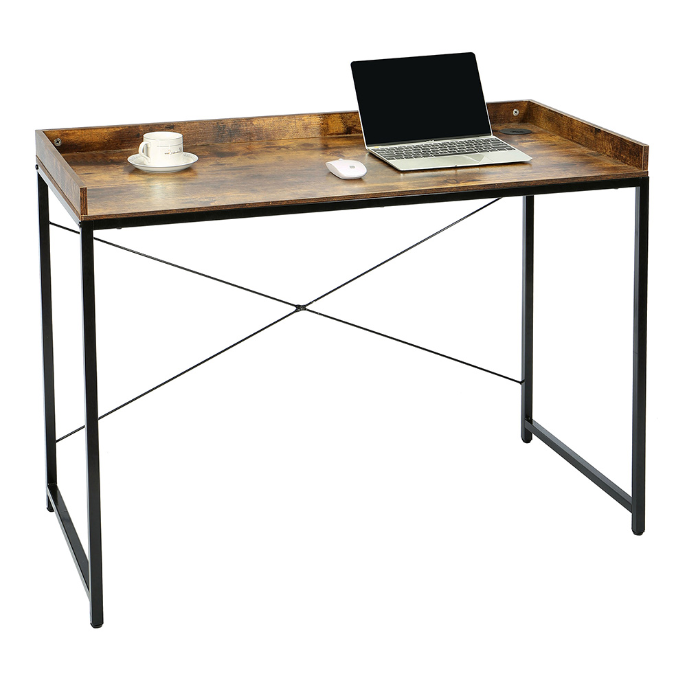 Home Office 42" Computer Desk with Wooden Tabletop and Metal Frame, for Game Room, Office, Study Room - Brown