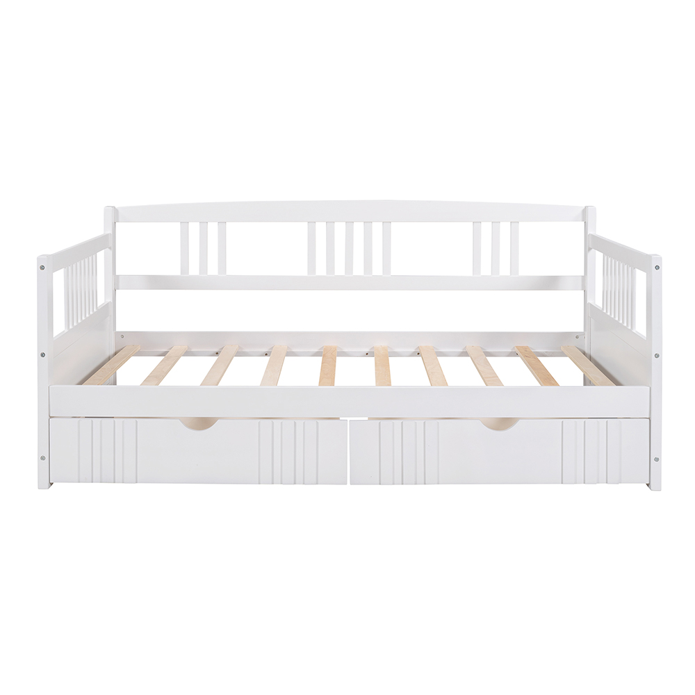 Twin Size Daybed with 2 Storage Drawers, and Wooden Slats Support, Space-saving Design, No Box Spring Needed - White