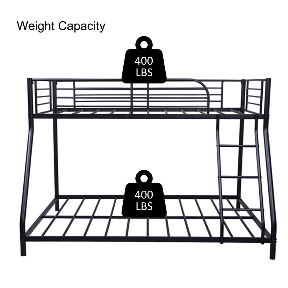 Twin-Over-Full Size Bunk Bed Frame with Ladder, and Metal Slats Support, No Spring Box Required (Frame Only) - Black