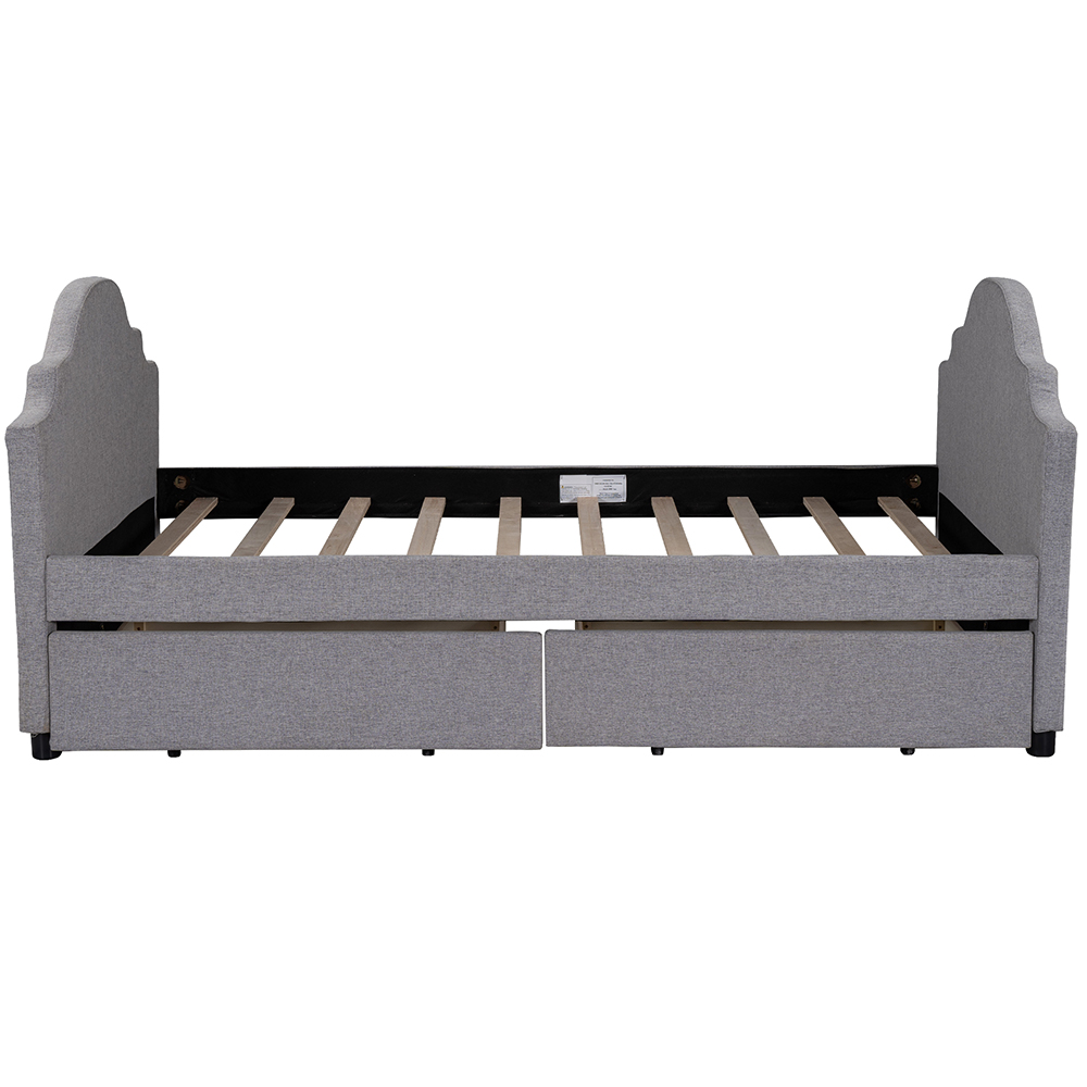 Twin Size Linen Upholstered Daybed with 2 Storage Drawers, and Wooden Slats Support, Space-saving Design, No Box Spring Needed - Gray