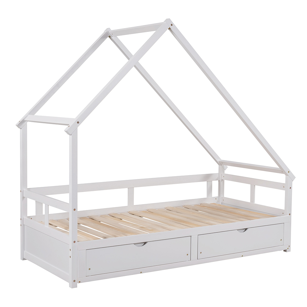 Twin Size Wooden Extending Daybed with 2 Storage Drawers, Space-saving Design, No Box Spring Needed - White