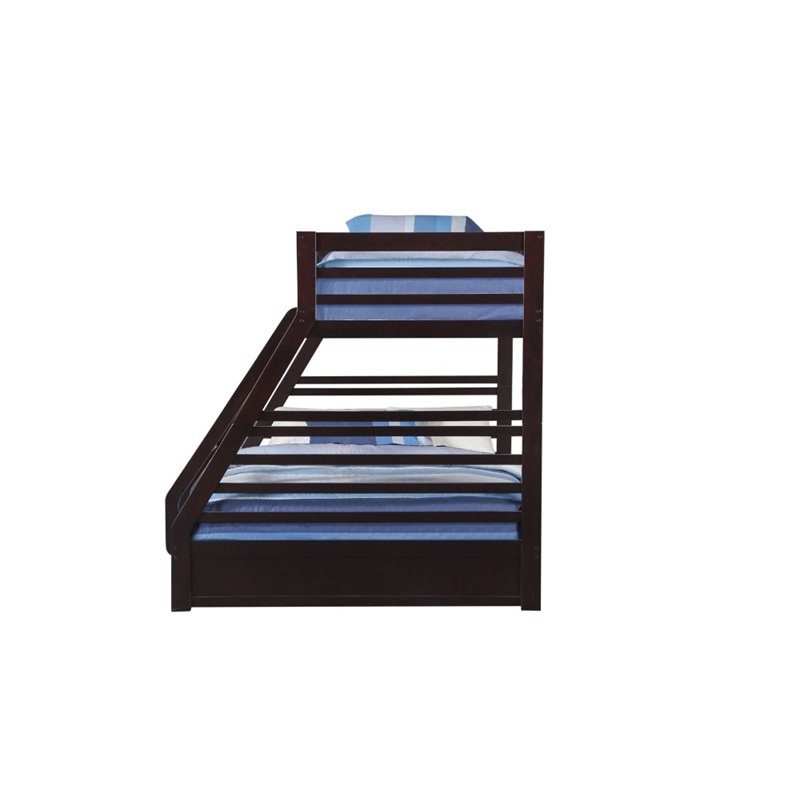 ACME Jason Twin-Over-Queen Size Bunk Bed Frame with Ladder, and Wooden Slats Support, No Spring Box Required (Frame Only) - Espresso