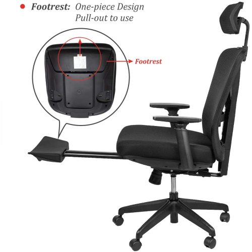 Art Life Reclining Mesh Office Chair Height Adjustable with Ergonomic High Backrest and Hidden Footrest - Black