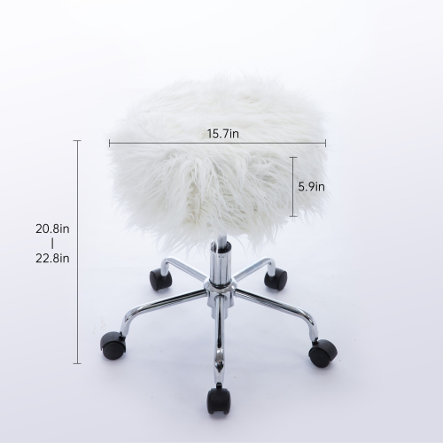 HengMing Faux Fur Swivel Stool Height Adjustable with Backrest and Casters for Living Room, Bedroom, Dining Room, Office - White