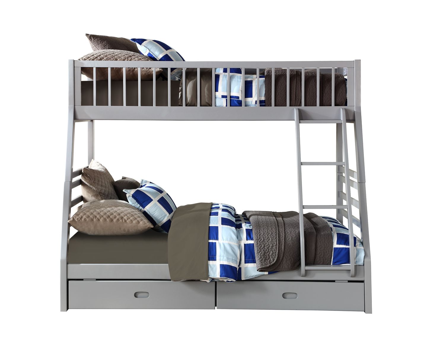ACME Jason Twin-Over-Full Size Bunk Bed Frame with 2 Storage Drawers, and Wooden Slats Support, No Spring Box Required (Frame Only) - Gray