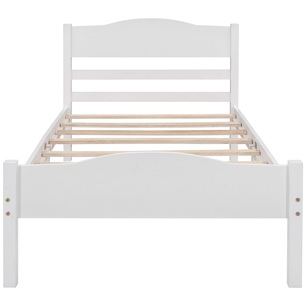 Twin-Size Platform Bed Frame with Horizontal Strip Hollow Shape Headboard, and Wooden Slats Support, No Box Spring Needed (Only Frame) - White