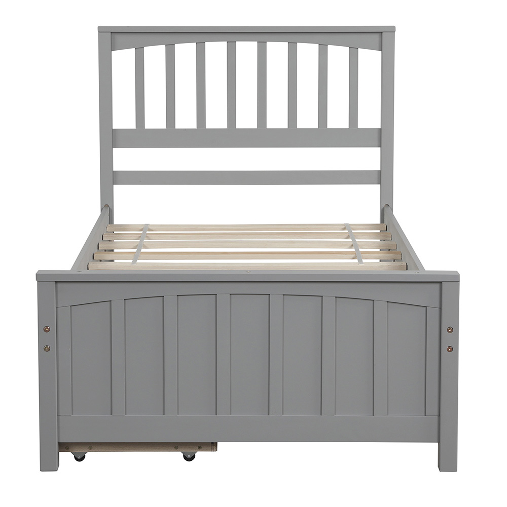 Twin-Size Platform Bed Frame with 2 Storage Drawers, Headboard and Wooden Slats Support, No Box Spring Needed (Only Frame) - Gray