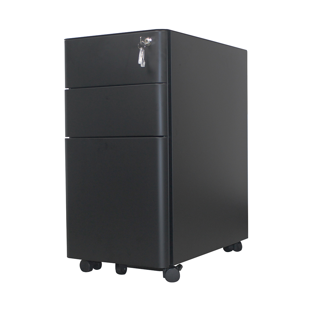 Home Office Lockable File Cabinet with 3 Storage Drawers and Wheels - Black