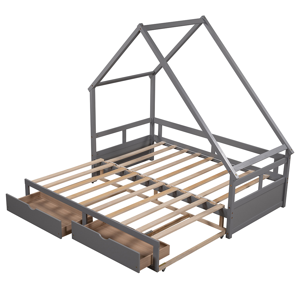 Twin Size Wooden Extending Daybed With 2 Storage Drawers, Space-saving Design, No Box Spring Needed - Gray 7 Twin Size Wooden Extending Daybed with 2 Storage Drawers, Space-saving Design, No Box Spring Needed - Gray