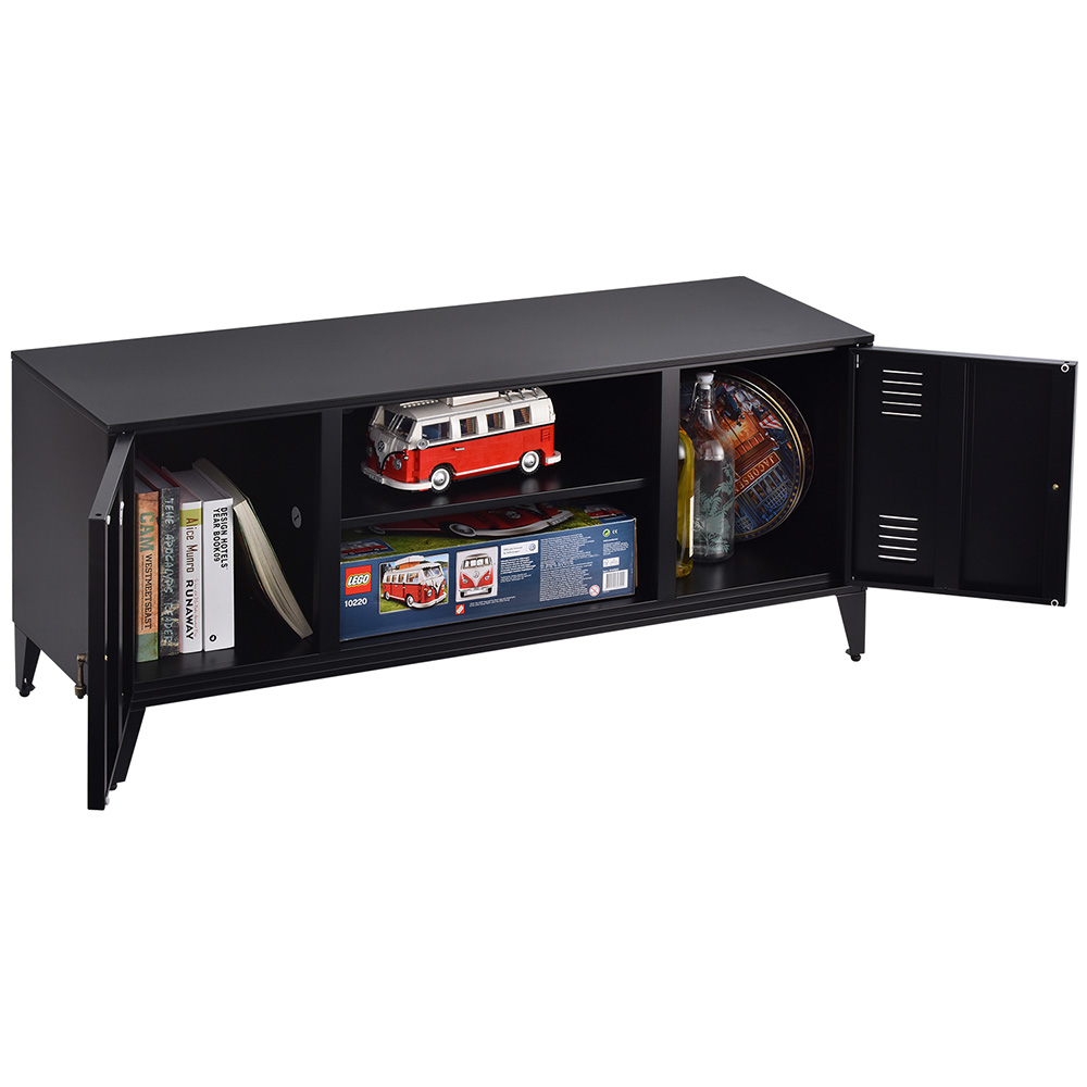 47" Metal TV Stand with 2 Storage Cabinets and Open Shelves, Suitable for Placing TVs Up to 55", for Living Room, Entertainment Center - Black