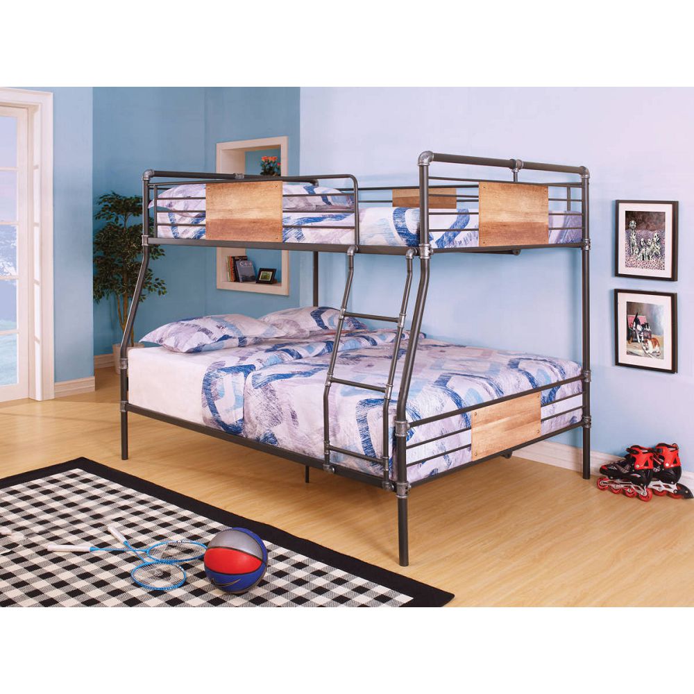 ACME Brantley Full-Over-Queen Size Bunk Bed Frame with Ladder, and Metal Slats Support, No Spring Box Required (Frame Only) - Bronze