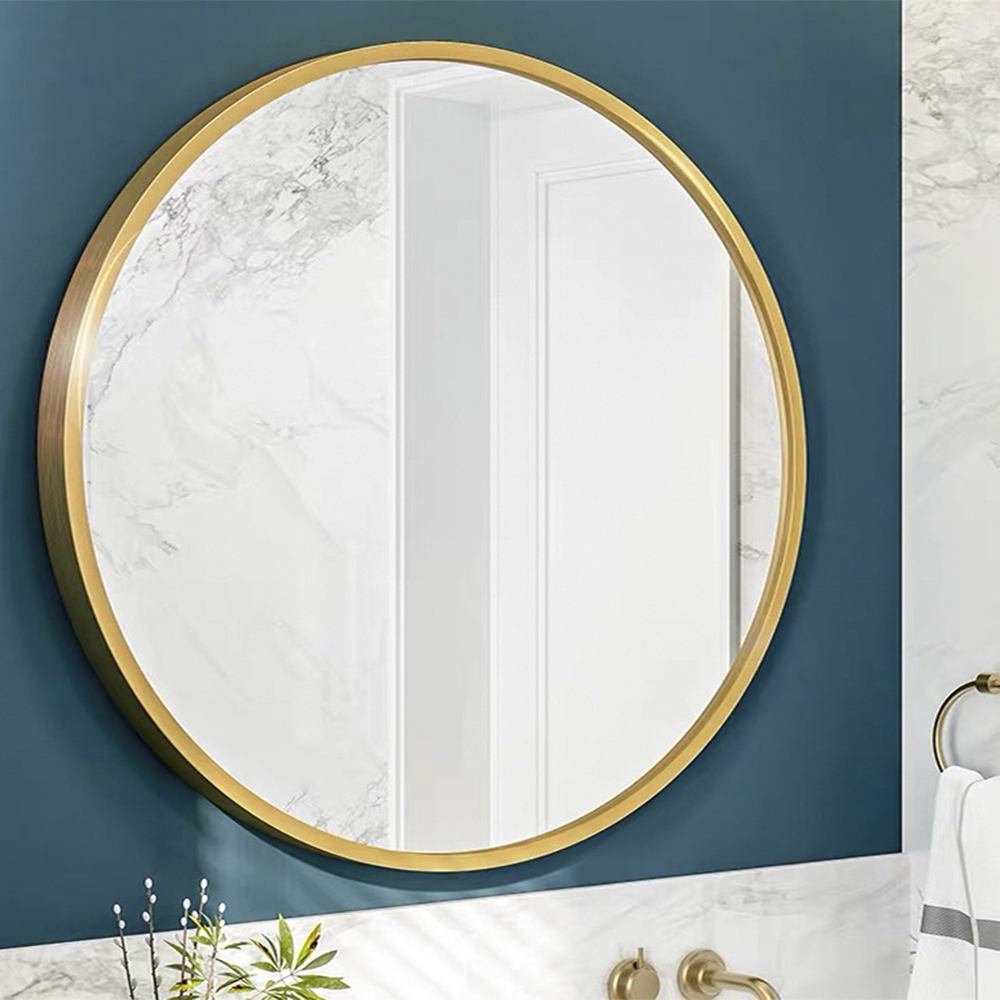 32" Round Wall-mounted Mirror, for Bathroom, Bedroom, Entrance, Powder Room - Gold