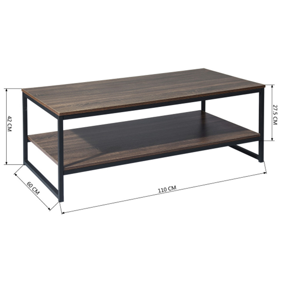 43.3" Rectangle Wooden Coffee Table, with Storage Shelf, and Metal Frame, for Kitchen, Restaurant, Office, Living Room, Cafe - Brown