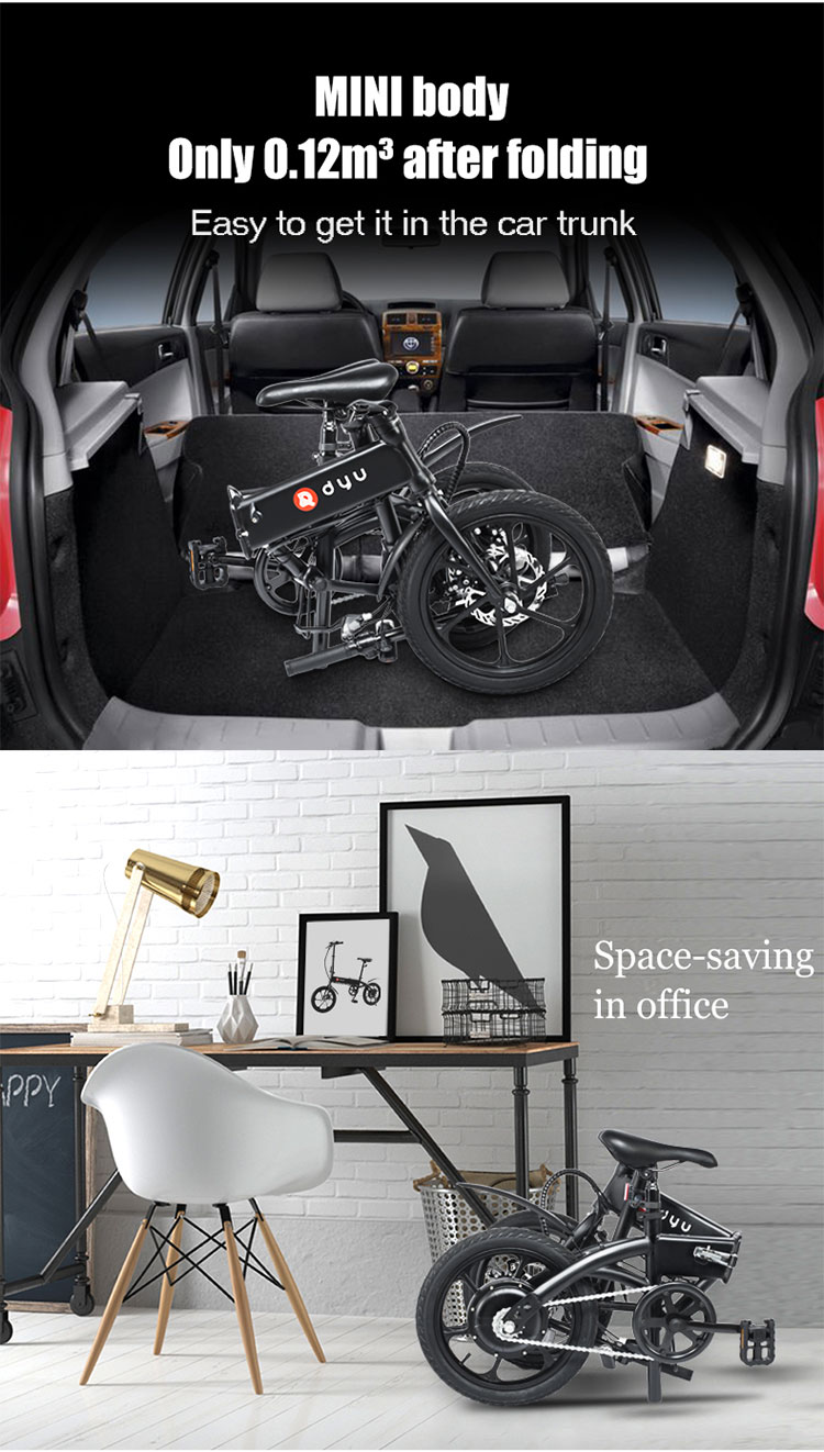 DYU A1F Folding Moped Electric Bike 16inch 25km/h Top Speed 15-20km Mileage Range 5Ah Battery 250W Double Brake System Max Load 120kg - Black