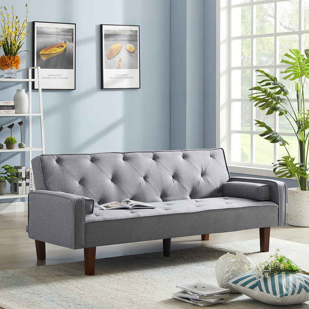 71.65" Polyester Fabric Upholstered Sofa Bed with Wooden Frame, for Living Room, Bedroom, Office, Apartment - Gray