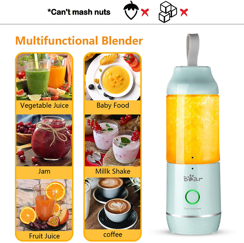 Bear Portable Blender with 11.84oz BPA Free Tritan Blender Bottle, USB Charge, for Shake and Smoothy - Blue