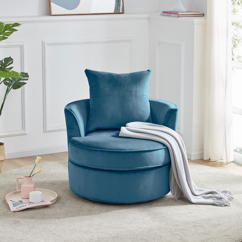 Orisfur Velvet Swivel Barrel Sofa Chair with Movable Pillow Backrest, for Living Room, Bedroom, Office, Apartment - Blue