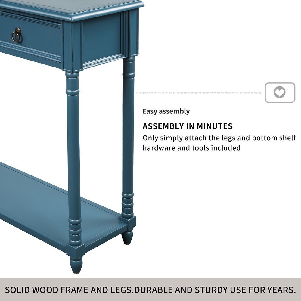 TREXM 51'' Console Table with 3 Storage Drawers, and Bottom Shelf, for Entrance, Hallway, Dining Room, Kitchen - Navy
