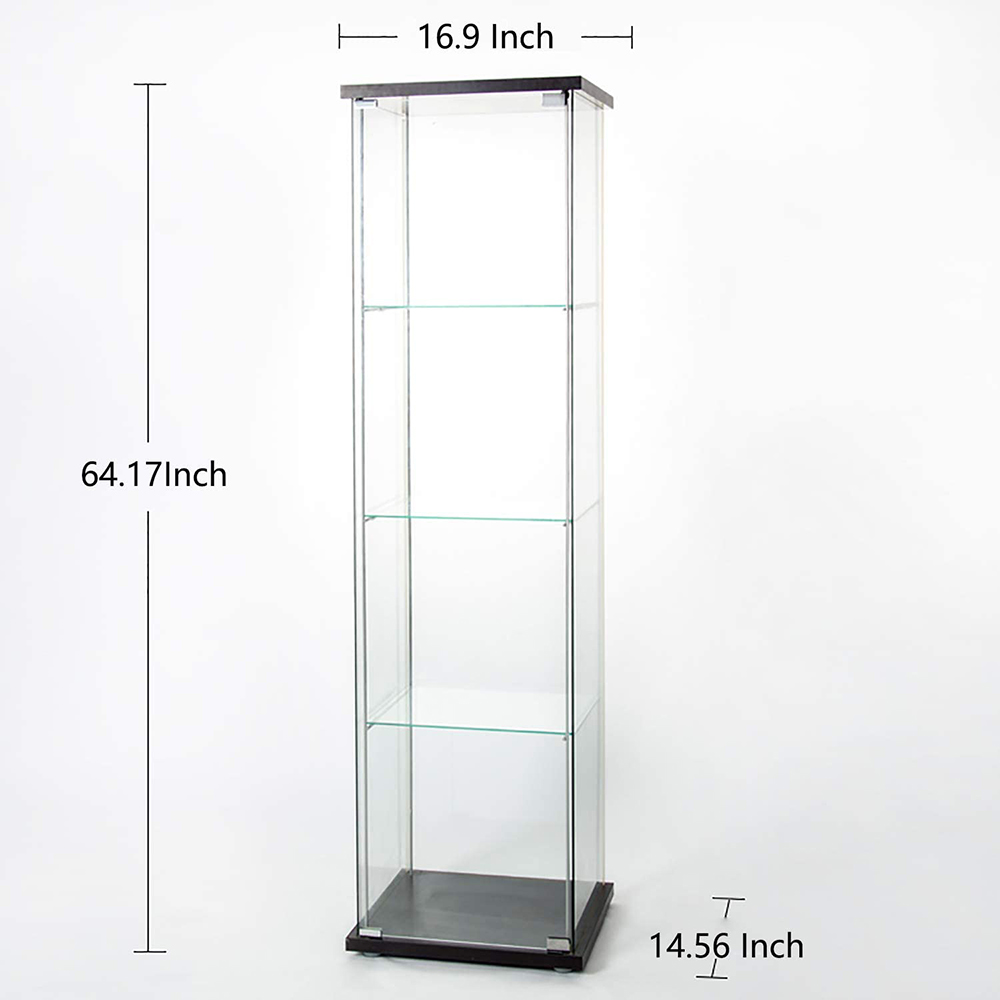 64" Glass Collection Display Cabinet with 4-layer Storage Shelf and Door, for Living Room, Bedroom, Office - Black