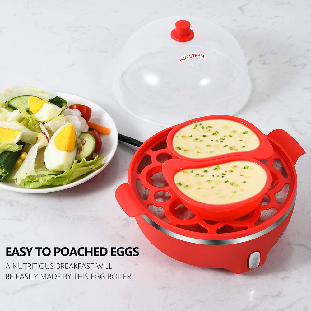 Bear 14 Egg Capacity Hard Boiled Egg Cooker, Dual-layer Steaming Rack Design, One-button Operation, for Dormitory, Office, Apartment - Red