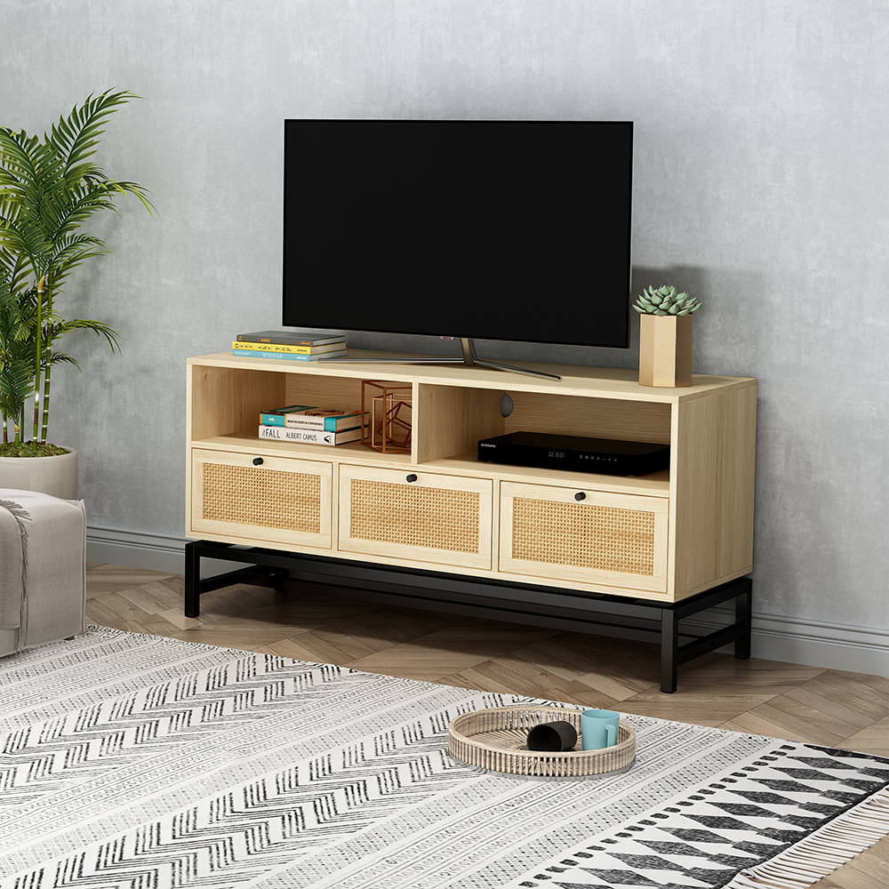 47.24" MDF TV Stand with 3 Storage Drawers and 2 Open Shelves, for Living Room, Bedroom, Office, Hallway - Natural
