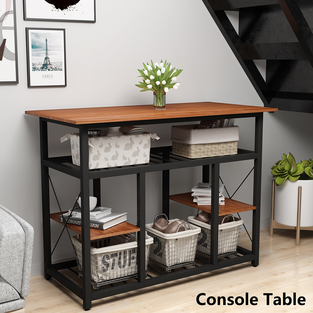 TOPMAX Multifunctional Counter Height Dining Table, with Storage Shelves - Brown