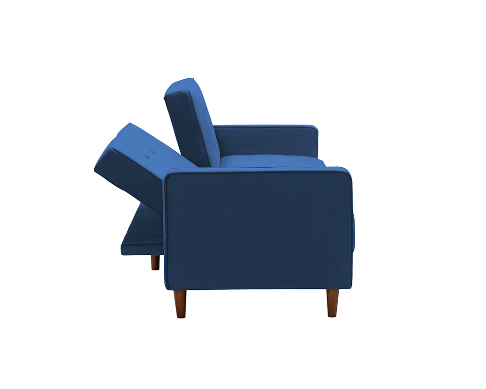 78" Velvet Fabric Upholstered Sofa Bed with Square Armrests and Adjustable Backrest for Living Room, Bedroom, Office, Apartment - Blue