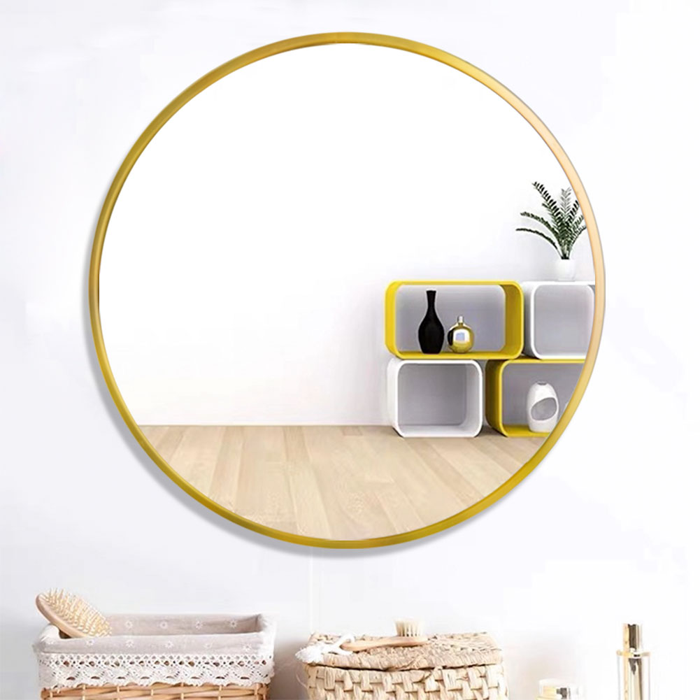 32" Round Wall-mounted Mirror, for Bathroom, Bedroom, Entrance, Powder Room - Gold