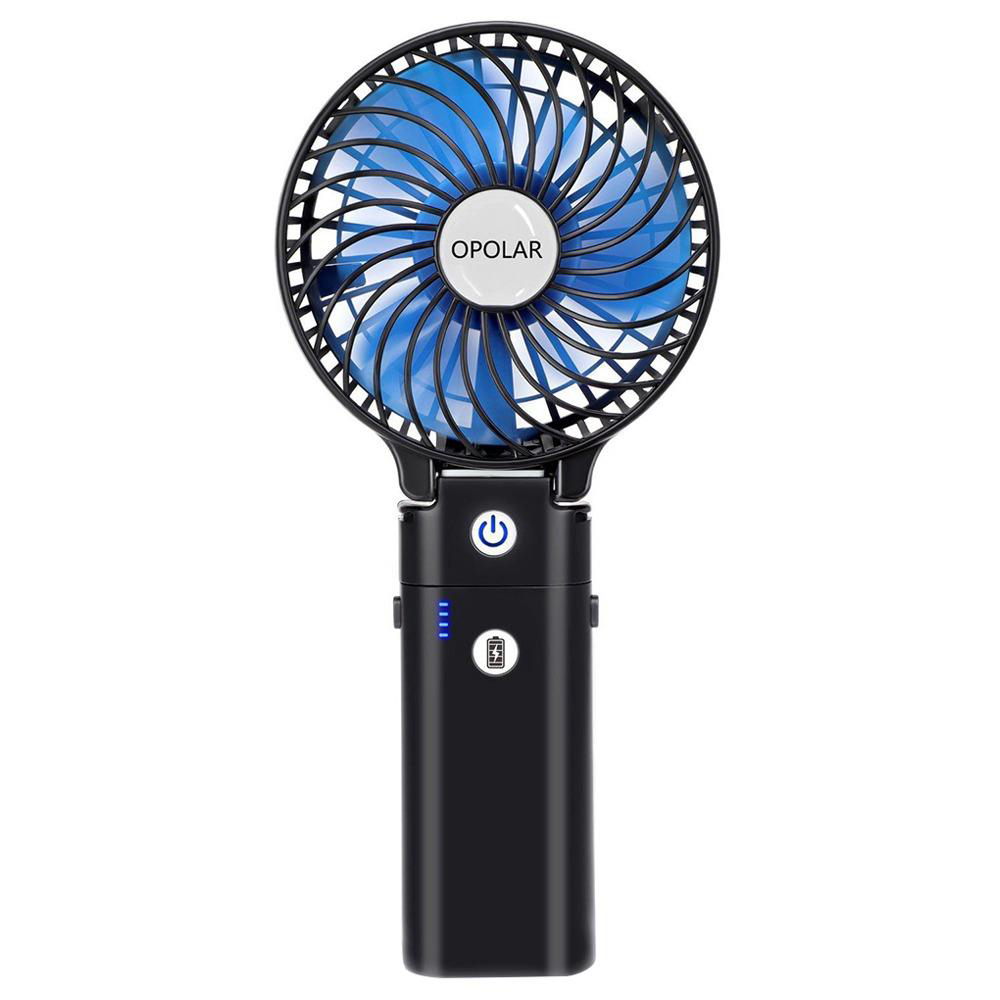 OPOLAR Portable Folding Handheld Fan 3 Modes Adjustable Angle 5200mAh Battery, Can be Used as Mobile Power - Black
