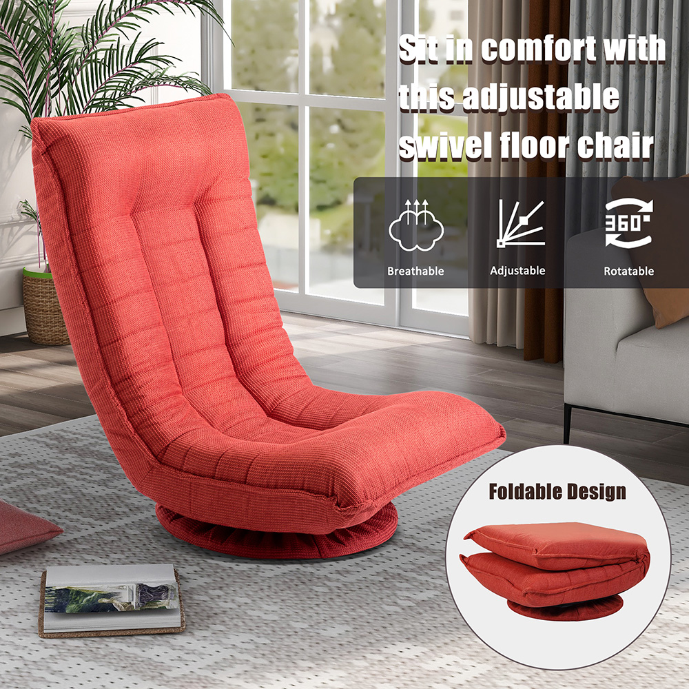 Orisfur Polyester Upholstered 360 Degree Swivel Folding Sofa Chair, with Metal Frame, for Living Room, Bedroom, Office, Apartment - Orange