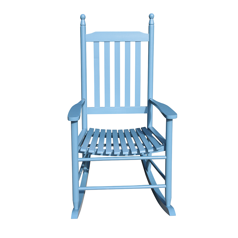 Wooden Rocking Chair with Armrests and Slats Support, for Garden, Terrace, Porch, Poolside, Beach - Blue