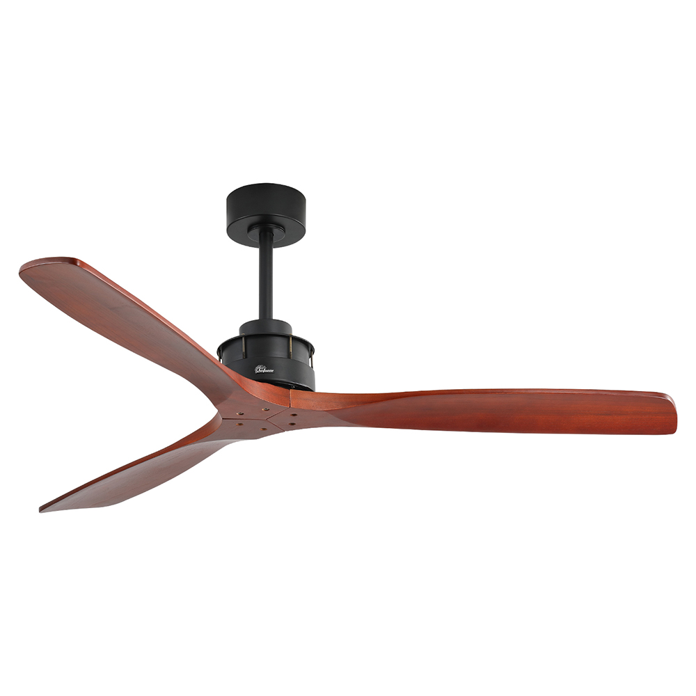 60" Metal Ceiling Fan Lamp with 3 Wooden Blades, and Remote Control, for Living Room, Bedroom, Corridor, Dining Room - Black + Red