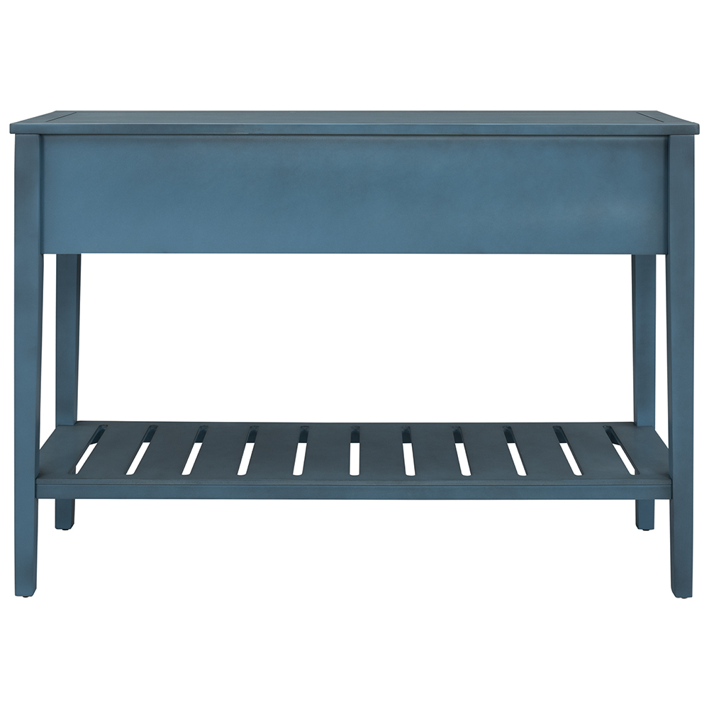 U-STYLE 43" Modern Style Wooden Console Table with 2 Storage Drawers, and Bottom Shelf, for Entrance, Hallway, Dining Room, Kitchen - Navy