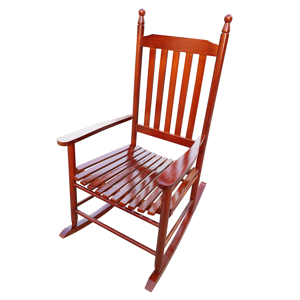 Wooden Rocking Chair with Armrests and Slats Support, for Garden, Terrace, Porch, Poolside, Beach - Brown