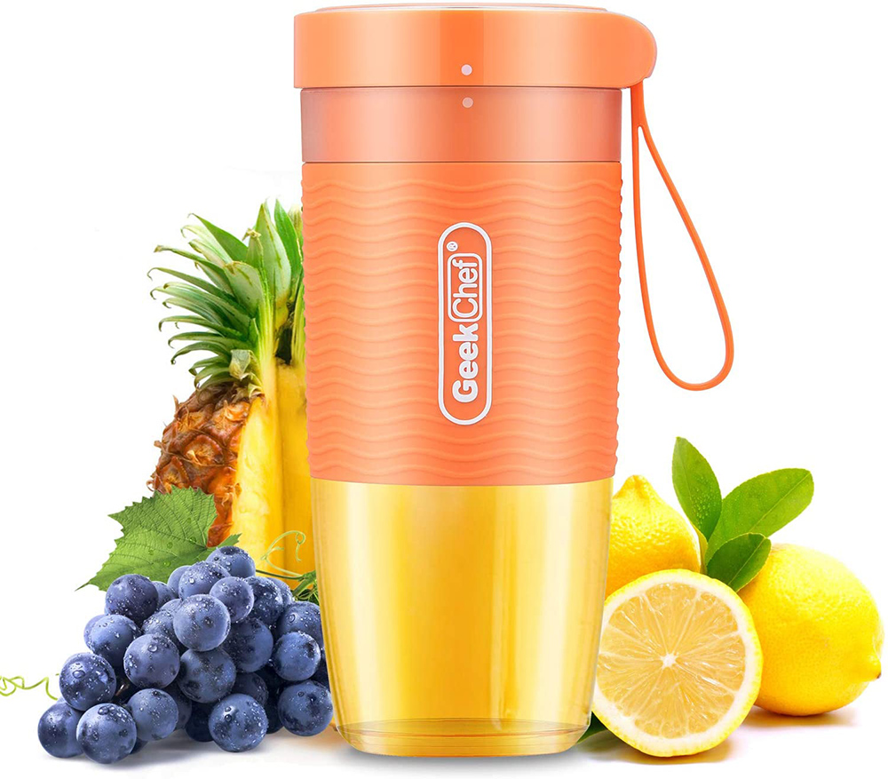 Geek Chef Portable Cordless Blender, 300ml Capacity, USB Charging, Automatic Shutdown, for Juices, Smoothies, Protein Shakes, Jams, BabyFood, DIY Drinks - Orange