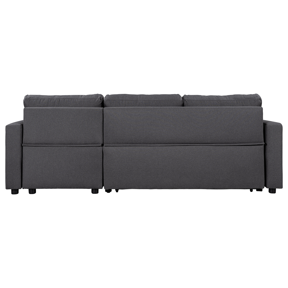 U-STYLE 87.4'' 3-Seat Upholstered Sectional Sofa Bed with Storage Chaise, Wooden Frame, and Plastic Legs, for Living Room, Bedroom, Office, Apartment - Gray