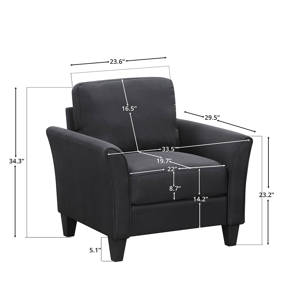 33.5" Fabric Upholstered Sofa Chair with Wooden Frame, for Living Room, Bedroom, Office, Apartment - Black