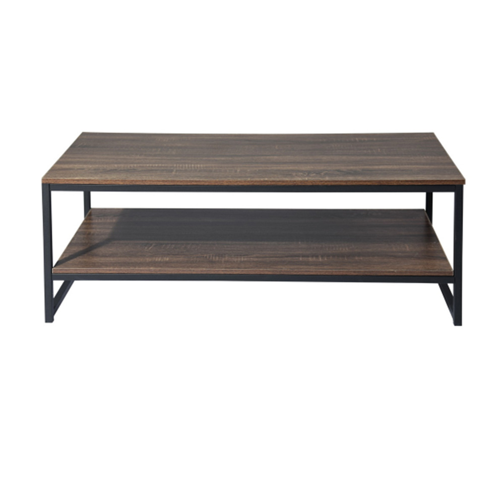 43.3" Rectangle Wooden Coffee Table, with Storage Shelf, and Metal Frame, for Kitchen, Restaurant, Office, Living Room, Cafe - Brown