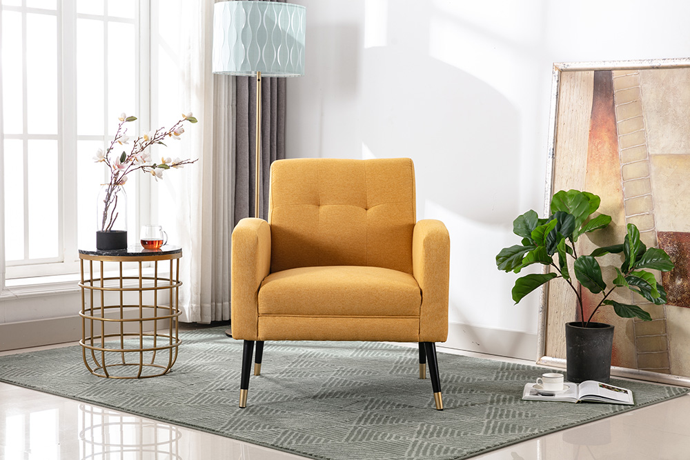 30" Linen Upholstered Chair with Tufted Backrest and Metal Legs, for Living Room, Bedroom, Dining Room, Office - Yellow