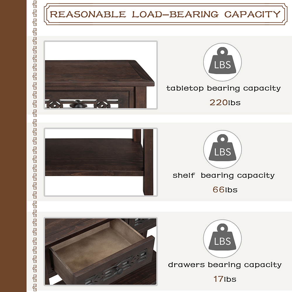 TREXM 35.4" Wooden Console Table with 2 Storage Drawers, and Bottom Shelf, for Entrance, Hallway, Dining Room, Kitchen - Espresso